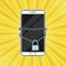 Pop art Lock with chain on the smartphone.