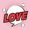 Pop art love bubble speech pink dot background design