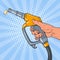 Pop Art Man Hand Holding Refueling Gun. Gas Station