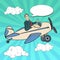 Pop Art Man Riding Retro Airplane with Comic Speech Bubble