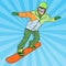 Pop Art Man in Sportswear with Snowboard. Snowboarder Doing