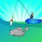 Pop art man who fishing in open sea. Fishing cartoon. Fisherman in boat pulling fish. Vector Image Comic book style