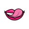 Pop art mouth licking sensually the lips and teeth fill style icon