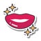 Pop art mouth and lips, smiling mouth stars decoration, line and fill icon