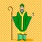 Pop art patron saint of Ireland. Saint Patrick holding a trefoil and crosier staff with greeting ribbon