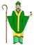 Pop art patron saint of Ireland. Saint Patrick holding a trefoil and crosier staff with greeting ribbon. Object on a