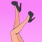 Pop Art Perfect Female Legs Wearing High Heels. Woman Beauty