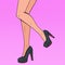 Pop Art Perfect Female Legs Wearing High Heels. Woman Beauty