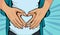 Pop art Pregnant woman and loving husband hugging tummy