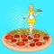 Pop art process of cooking pizza. Comic book style imitation. Vintage retro style.