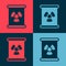 Pop art Radioactive waste in barrel icon isolated on color background. Toxic refuse keg. Radioactive garbage emissions