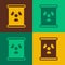 Pop art Radioactive waste in barrel icon isolated on color background. Toxic refuse keg. Radioactive garbage emissions