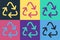 Pop art Recycle symbol icon isolated on color background. Circular arrow icon. Environment recyclable go green. Vector