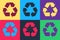 Pop art Recycle symbol icon isolated on color background. Circular arrow icon. Environment recyclable go green. Vector
