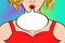 Pop art retro comic style blond woman with beautiful breast, red