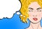 Pop art retro comic style blond woman with close eyes dreaming a