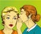 Pop art retro comic vector illustration. Woman whispering gossip or secret to her friend