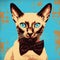 Pop Art Revivalism: Tonkinese Cat With Bow Tie In Andy Warhol Style