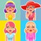 Pop Art Sale Cute Surprised Female Girls Woman Hand Palm Face Cartoon Characters Set Flat Design Vector Illustration