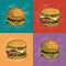 Pop art seamless pattern of burger . American fast food.
