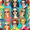 pop art seamless pattern in the style of layered portraits, animated exuberance, multi-layered collages, retro-style.