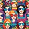 pop art seamless pattern in the style of layered portraits, animated exuberance, multi-layered collages, retro-style.