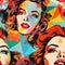 pop art seamless pattern in the style of layered portraits, animated exuberance, multi-layered collages, retro-style.