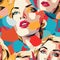 pop art seamless pattern in the style of layered portraits, animated exuberance, multi-layered collages, retro-style.