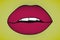 Pop art seductive lips with visible teeth on yellow