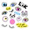 Pop art set with fashion patch badges and different eyes. Stickers, pins, patches, quirky, handwritten notes collection