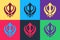 Pop art Sikhism religion Khanda symbol icon isolated on color background. Khanda Sikh symbol. Vector
