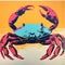 Pop Art Silkscreen Poster: Realistic Crab In Vibrant Orange And Blue