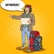 Pop Art Smiling Hitchhiking Man Travel with Backpack
