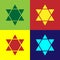 Pop art Star of David icon isolated on color background. Jewish religion symbol. Symbol of Israel. Vector Illustration