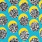 Pop-art style african seamless print. Yellow Circles and Leopard texture on Blue Background