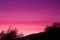 Pop Art Style Silhouette of Hill and Trees Against Dreamy Purple Pink Sky