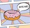 Pop art style sweet delicious doughnut illustration with icing, cream and sprinkles. For poster, web, print