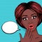 Pop Art Surprised African American woman with open mouth on dotted background. Retro Shocked Woman Face Vector Illustration