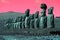 Pop art surreal styled huge Moai statues of Ahu Tongariki, Easter Island, Chile