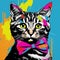 Pop Art Tabby: A Colorful Cat With A Bowtie In Andy Warhol\\\'s Style