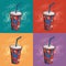 Pop art vector illustration of soda, cola drink. Fast food cartoon background.