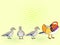 Pop Art. Vector of imitation retro comic style. The family bird, Mandarin duck, goose. ducklings young children
