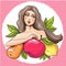 pop art woman with fruits vector illustration