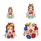 Pop art woman or girl speaking gossip on phone with open mouth vector retro sketch icons set