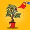 Pop Art Woman Hand with Can Watering Money Tree