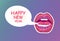 Pop art woman lips Happy New Year. Sexy mouth. Speech bubble comic book style. Hand drawn vector