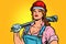 Pop art woman plumber mechanic with wrench