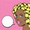 Pop art woman - vector illustration of afro american woman thinking with bubble for text