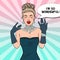 Pop Art Wonderful Woman in Black Dress with Diamond Jewelry