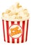 Pop corn bucket icon. Cartoon cinema snack